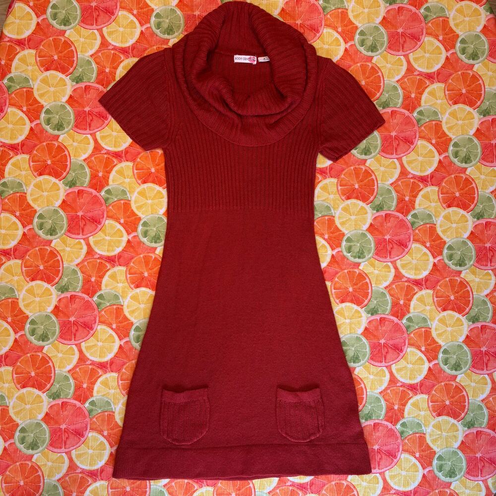 Y2K Body Central Rust Cowl Neck Short Sleeve Sweater Dress M